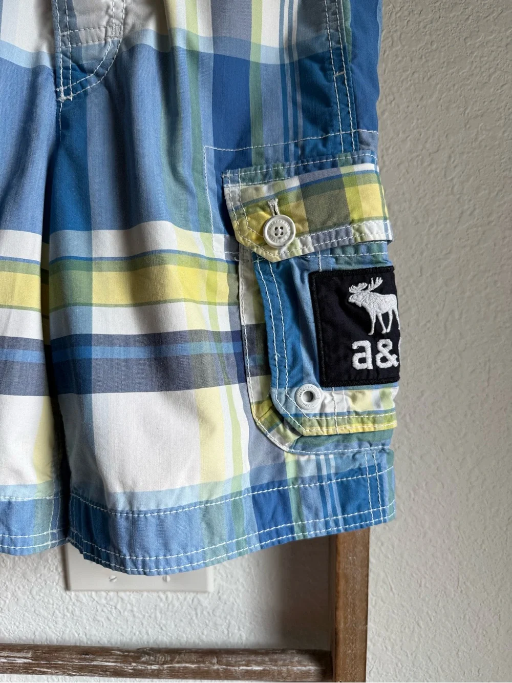 Abercrombie & Fitch Kids Boys Plaid Cargo Swim Trunks Board Shorts sz: Med